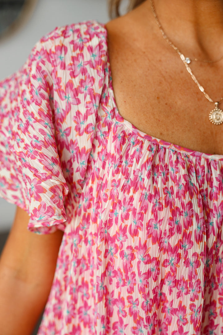 Floral Tie Back Mini Dress - Fuchsia