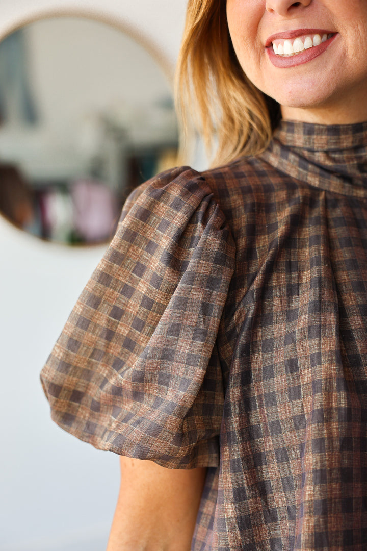 Gingham Top - Brown/Black