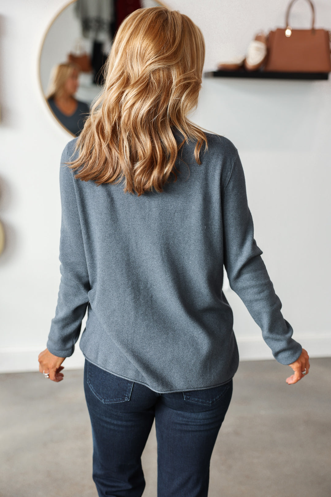 V Neck Long Sleeve Sweater - Charcoal