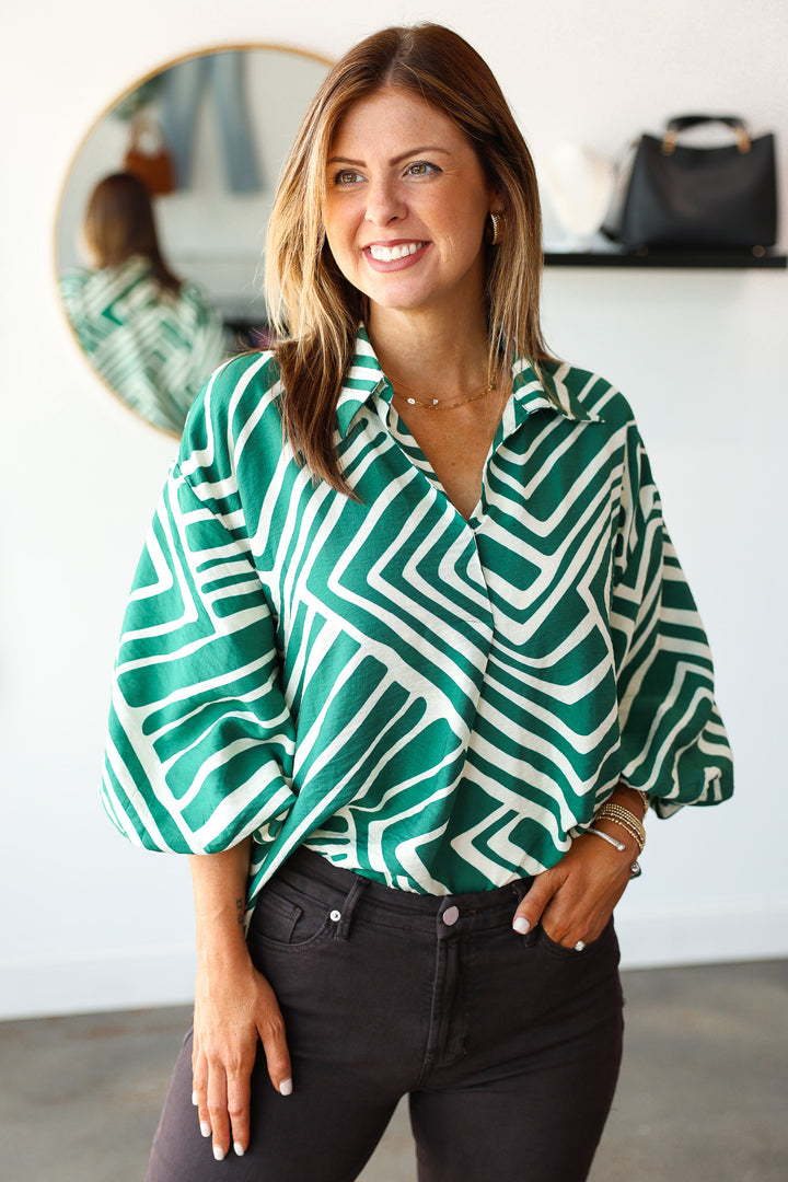 Abstract Print Top - Green