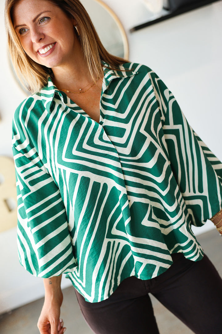 Abstract Print Top - Green