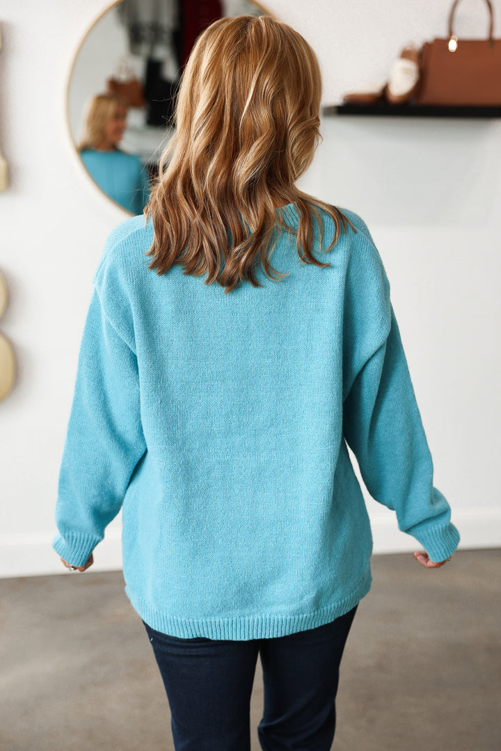 Front Seam Sweater - Turquoise