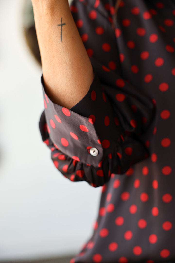 Polka Dot Button Down Top - Brown/Red
