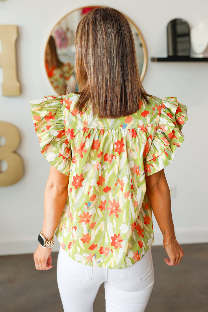Flutter Sleeve Printed Top - Orange
