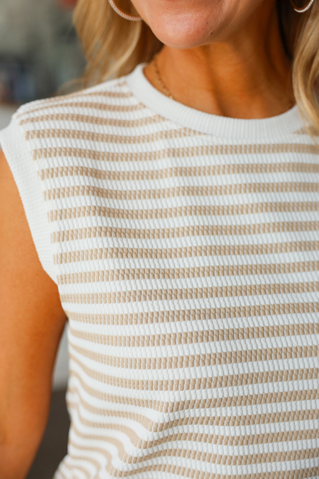 Stripe Knit Tank & Shorts Set - Taupe/White