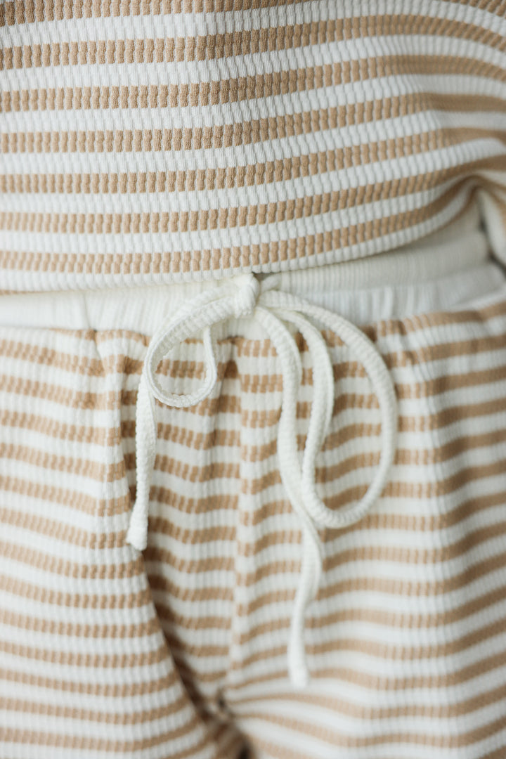 Stripe Knit Tank & Shorts Set - Taupe/White