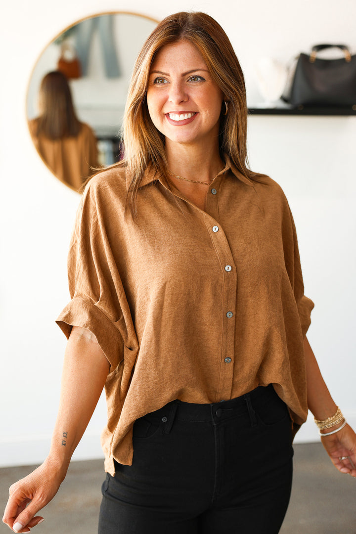 Button Front Top - Camel