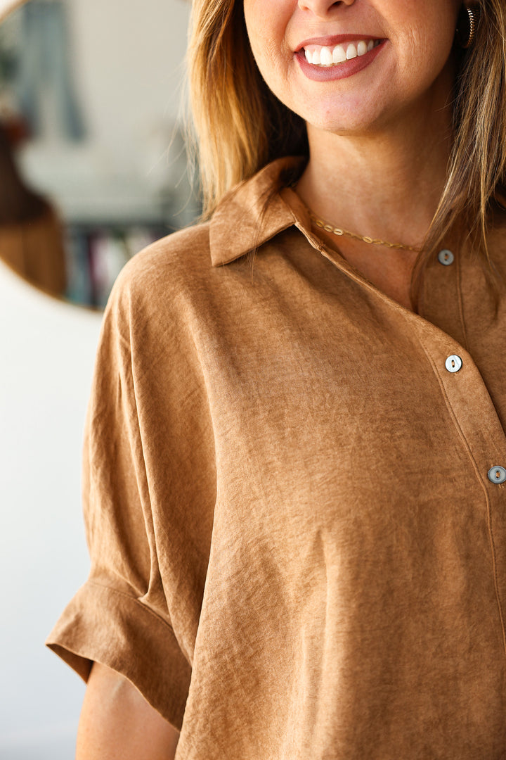 Button Front Top - Camel
