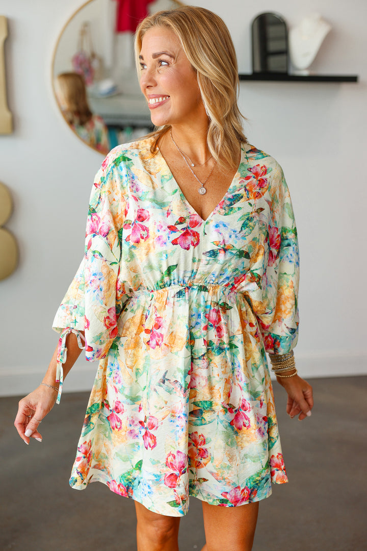 Ruched Sleeve Floral Dress