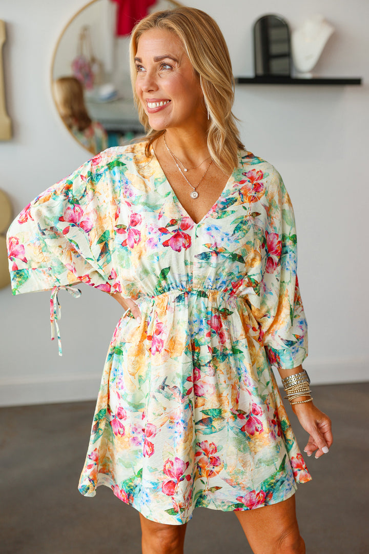 Ruched Sleeve Floral Dress