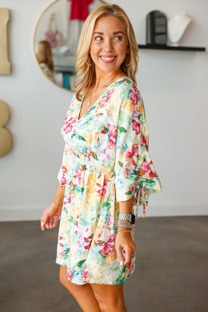 Ruched Sleeve Floral Dress