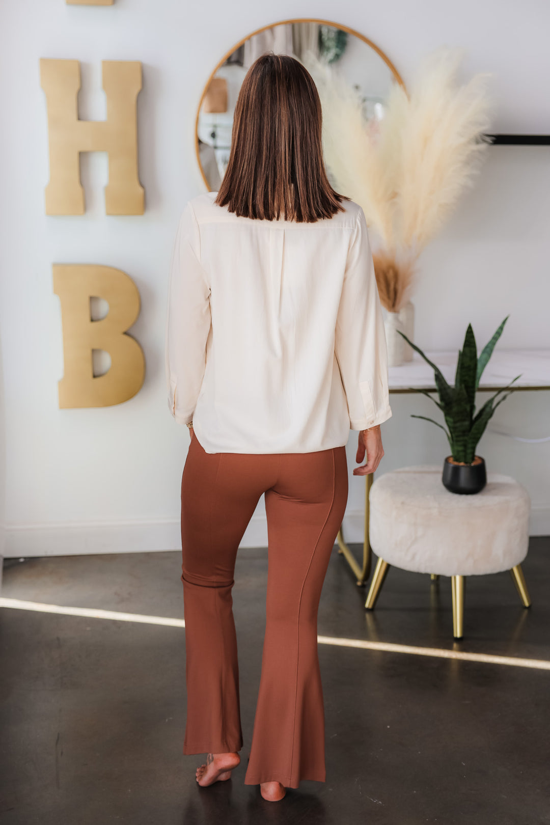 Front Slit Flare Pants - Coffee