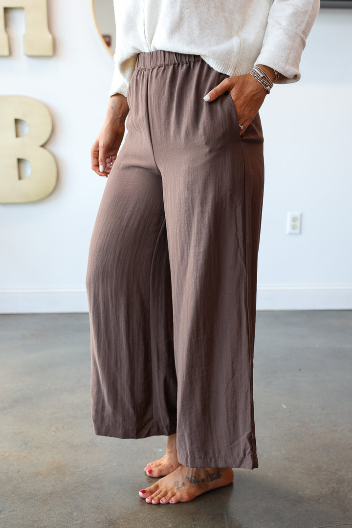 Elastic Waist Dress Pants - Brown