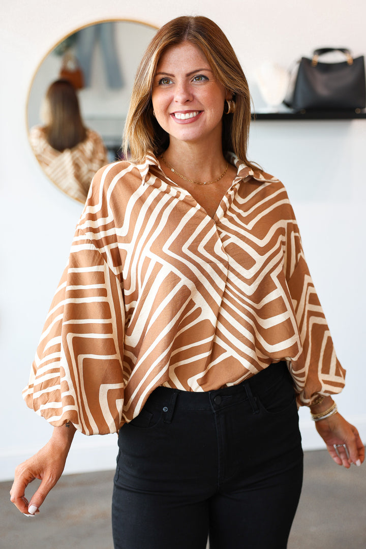 Abstract Print Top - Tan
