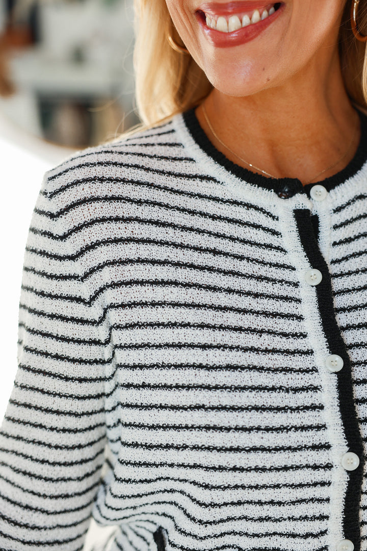 Textured Striped Cardigan - Black/White