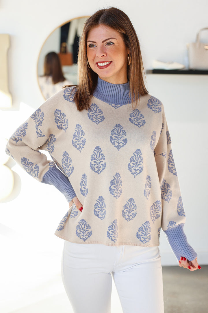 Printed Sweater - Cornflower Blue