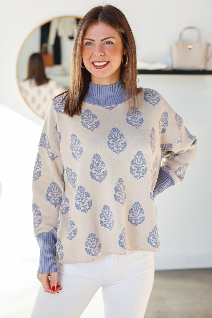 Printed Sweater - Cornflower Blue