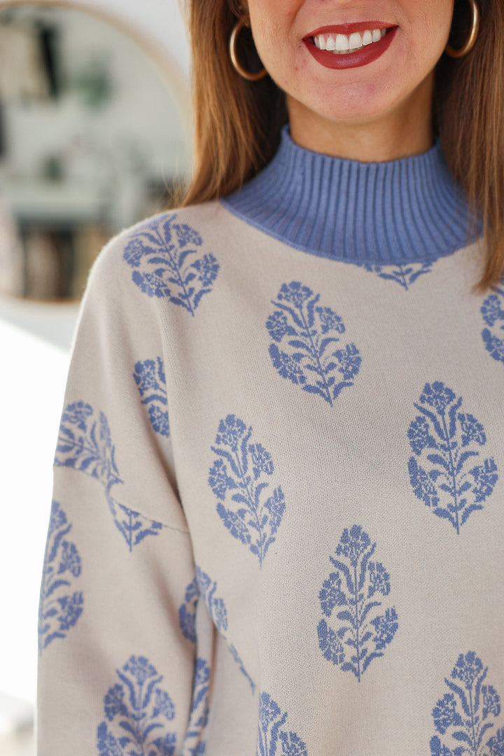 Printed Sweater - Cornflower Blue