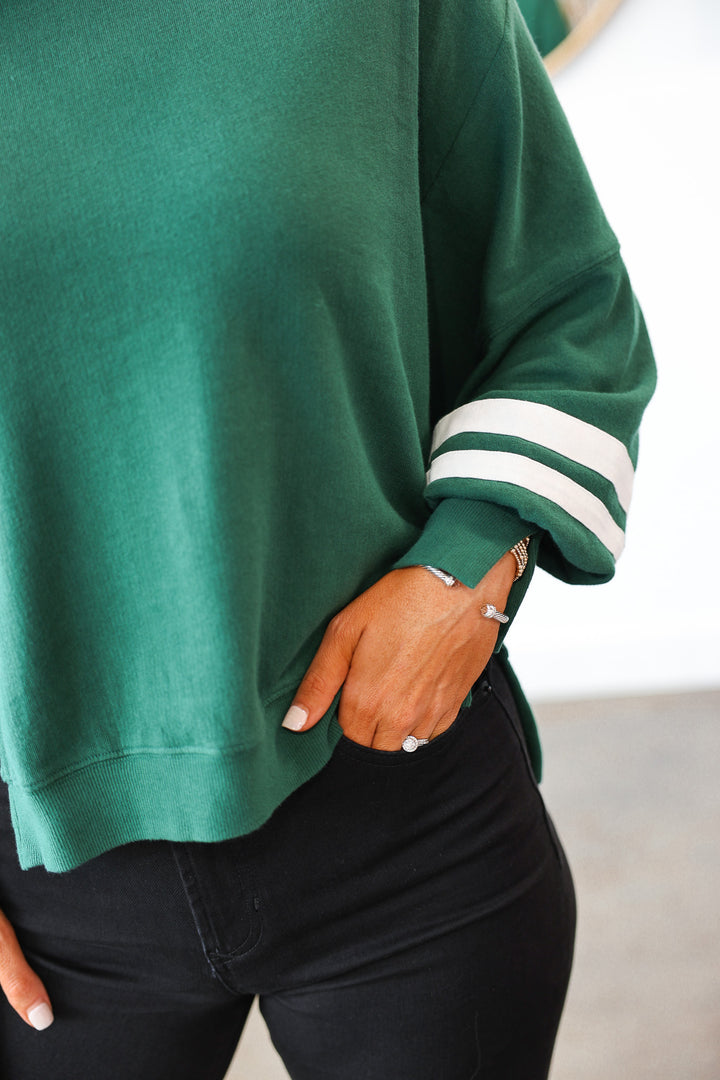 Split Hem Varsity Pullover - Pine