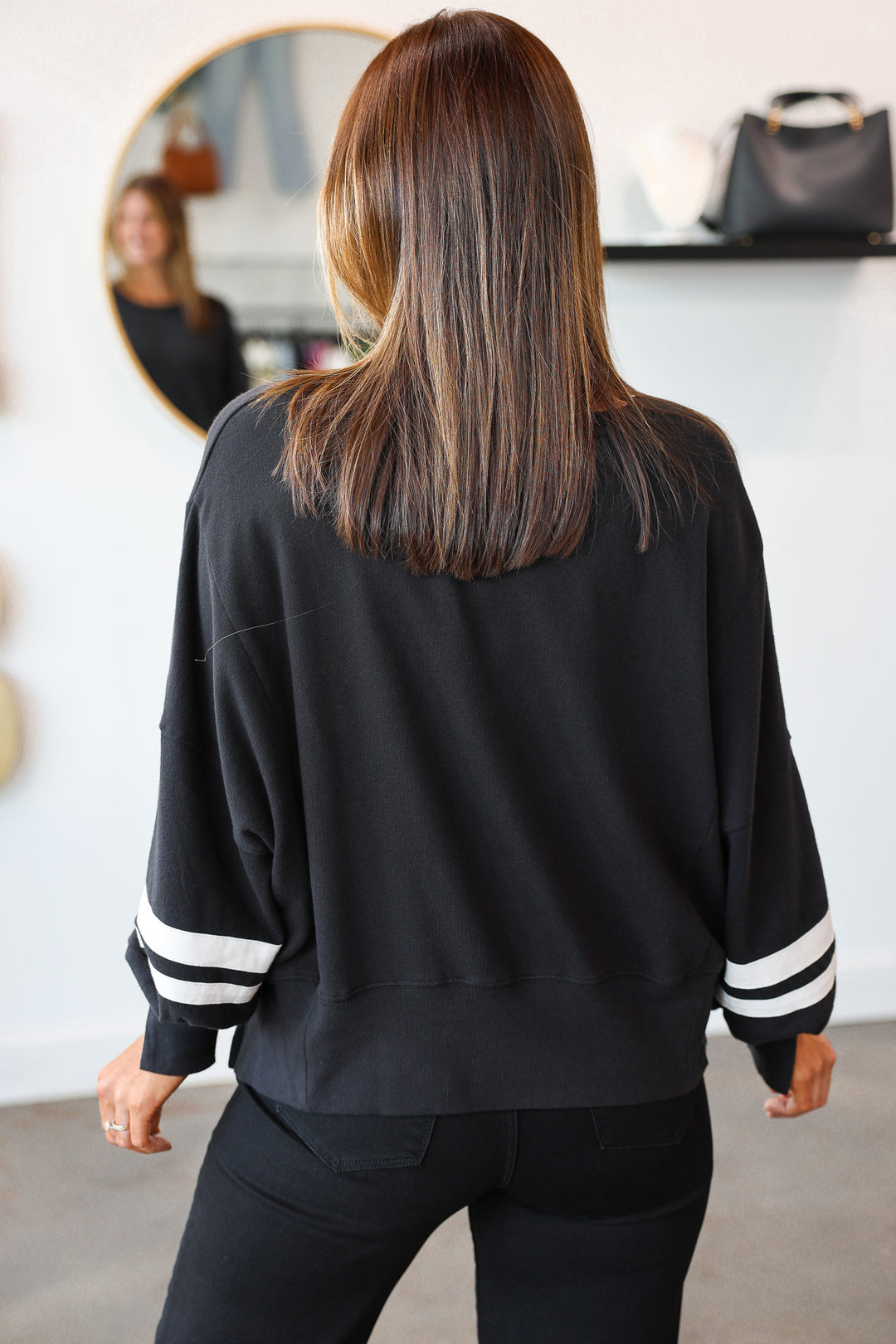 Split Hem Varsity Pullover - Black