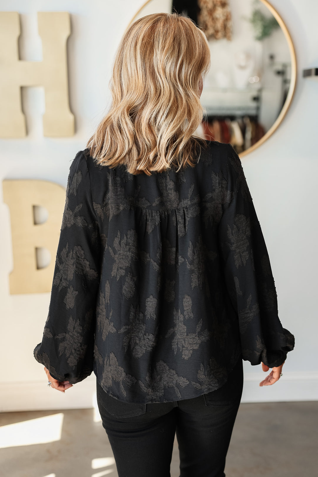 Jacquard Textured Blouse - Black