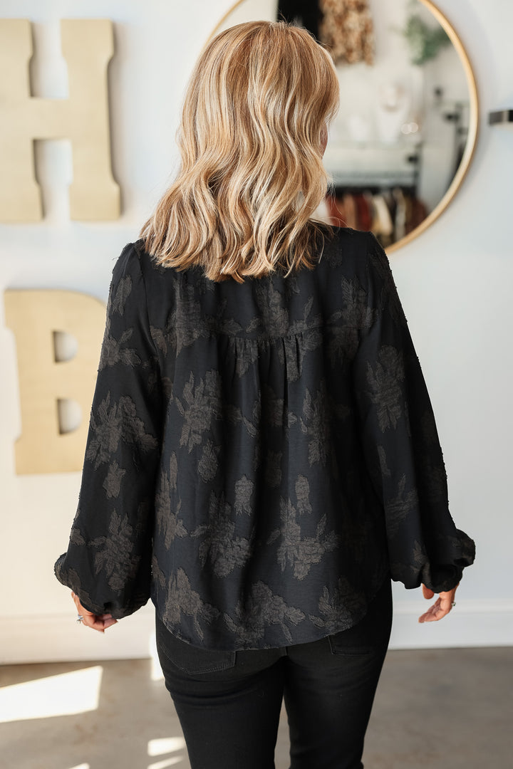 Jacquard Textured Blouse - Black