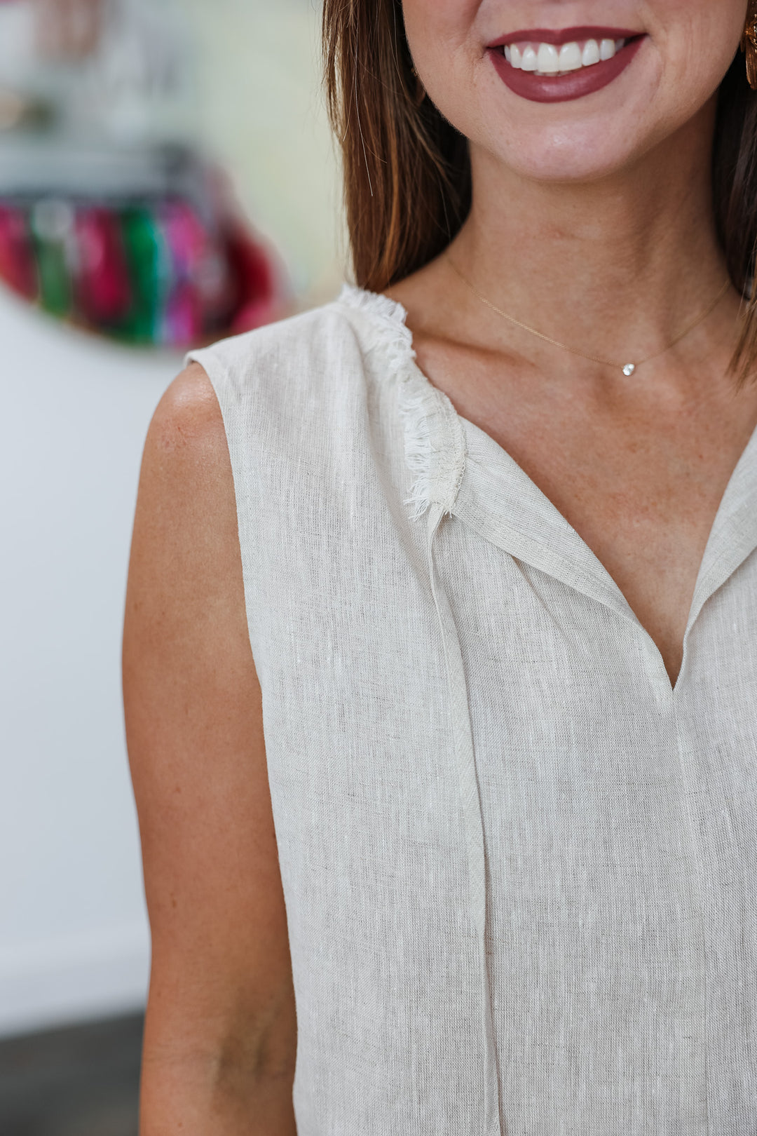 Sleeveless Linen Top - Greige