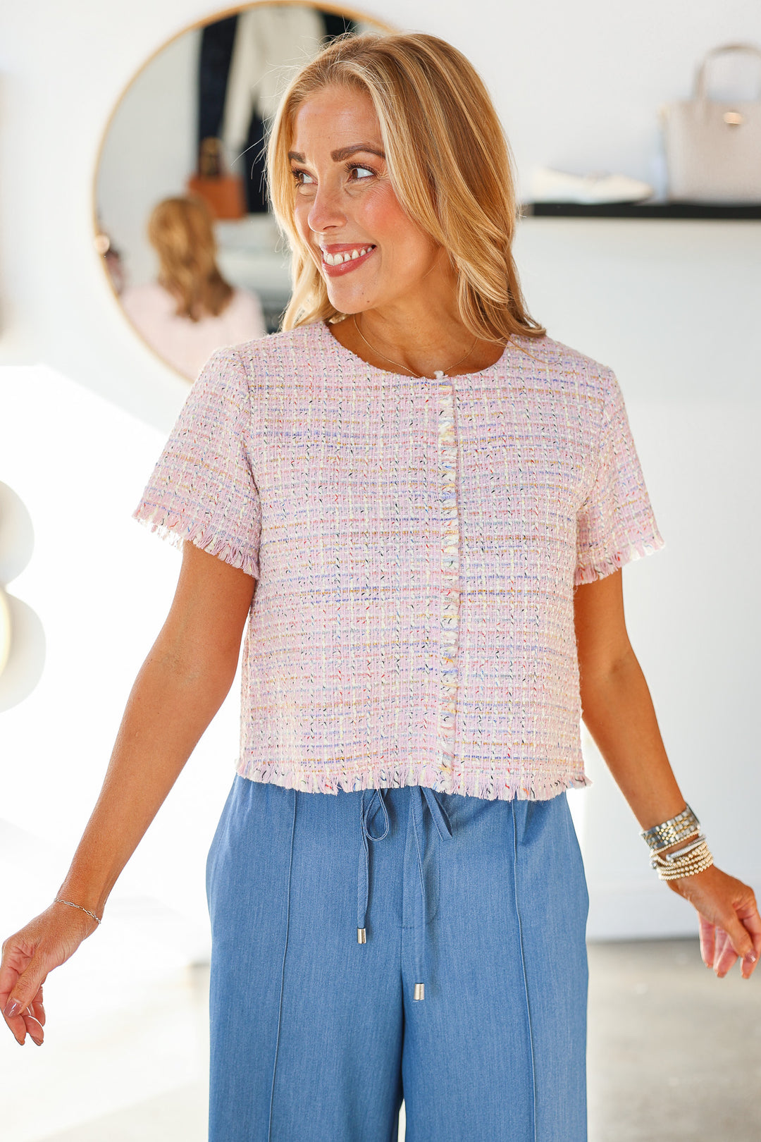 Steve Madden Addie Top - Blush Plaid