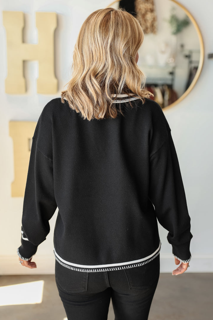 Embroidered Detail Sweater - Black