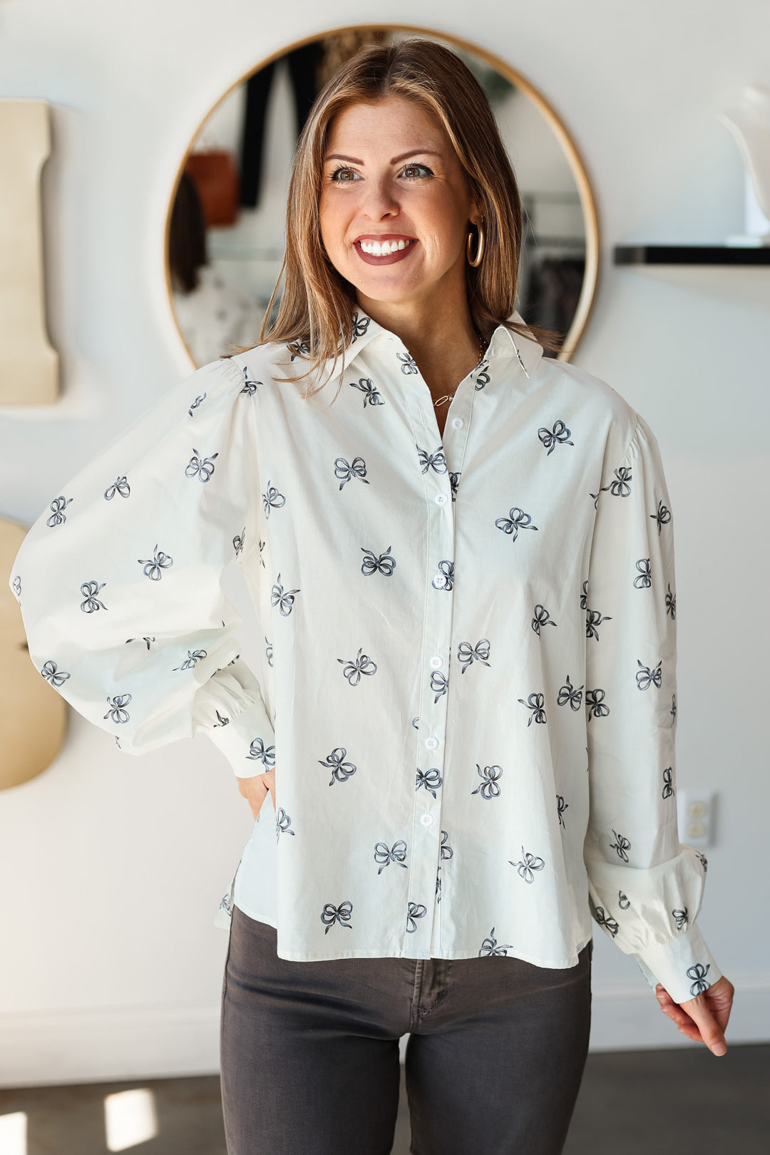 Bow Button Down Top - Ivory