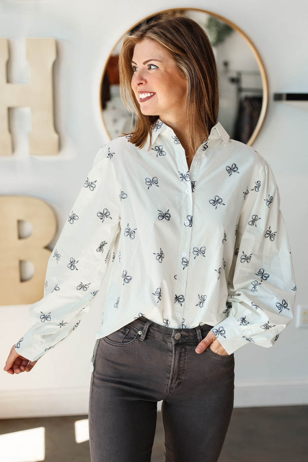 Bow Button Down Top - Ivory