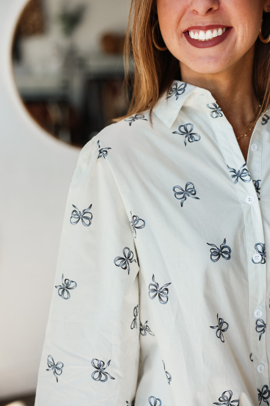 Bow Button Down Top - Ivory