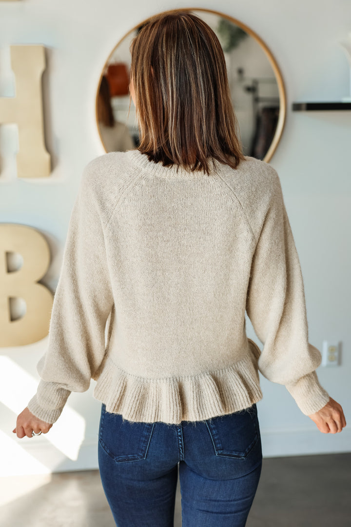 Ruffle Hem Sweater - Oatmeal