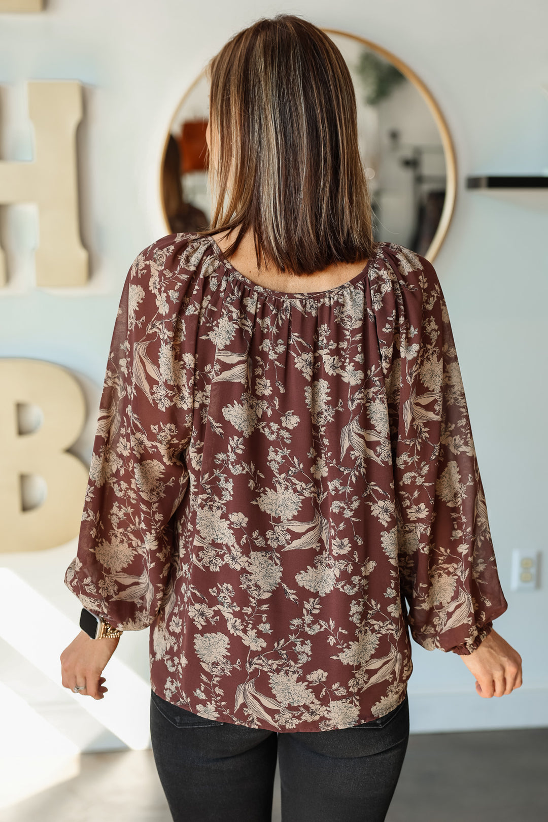 Tie Front Printed Top - Brown