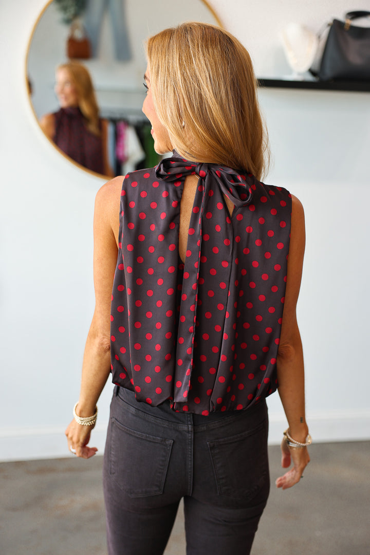 Bubble Hem Polka Dot Top - Brown/Red
