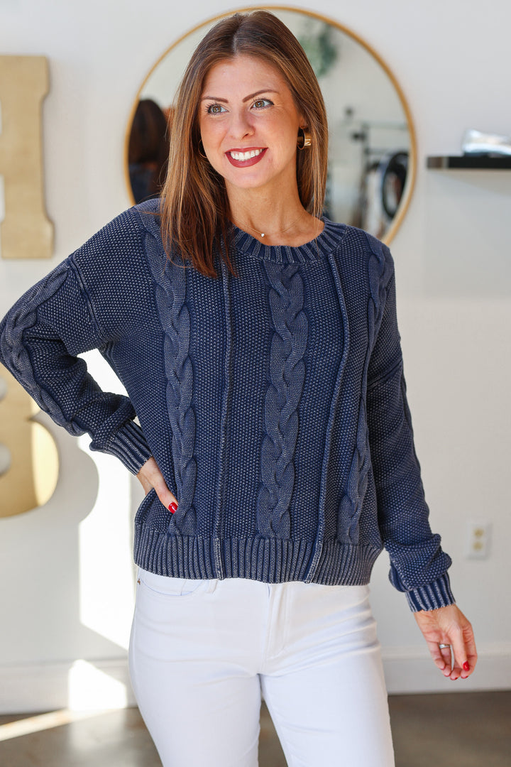 Cable Knit Sweater - Navy