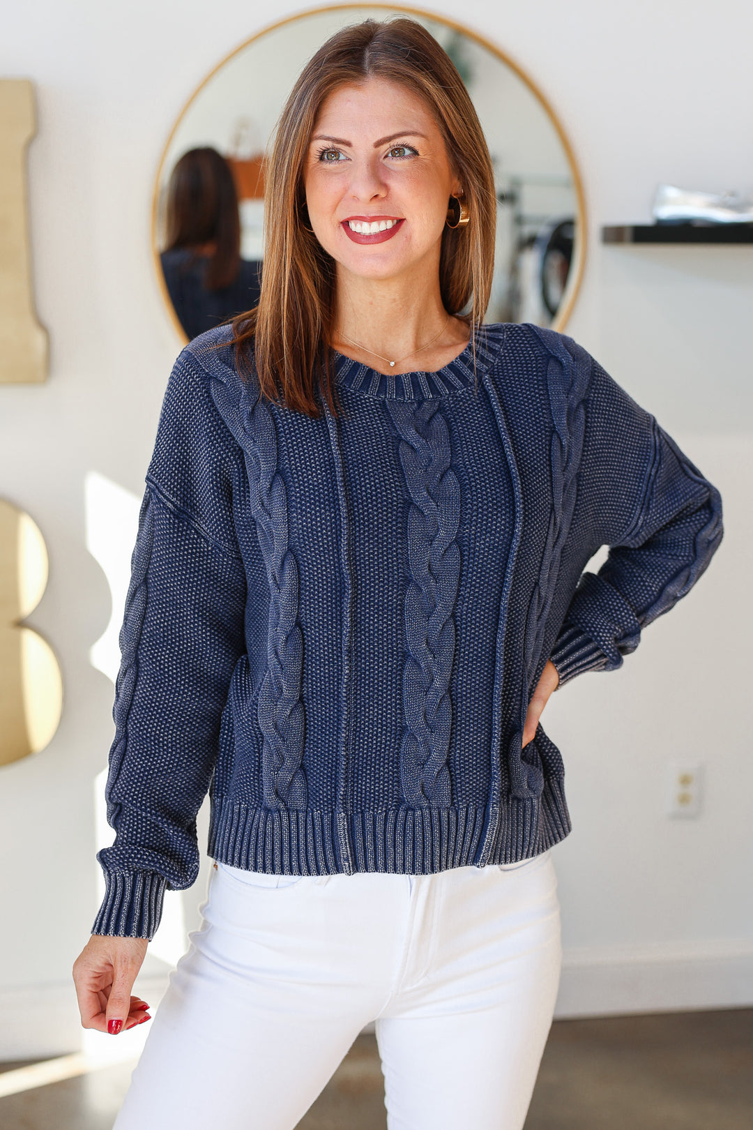 Cable Knit Sweater - Navy