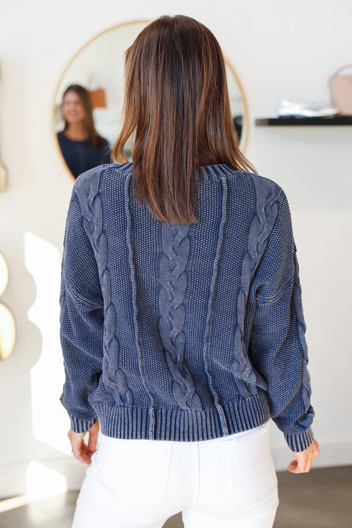 Cable Knit Sweater - Navy