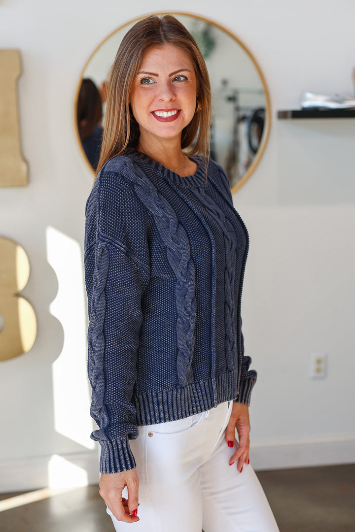 Cable Knit Sweater - Navy