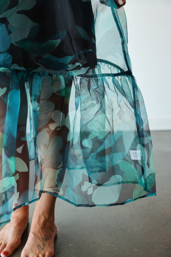 Organza Overlay Maxi Dress - Green