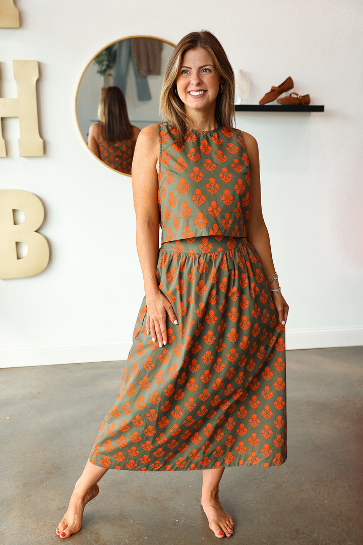 Printed Midi Skirt - Olive