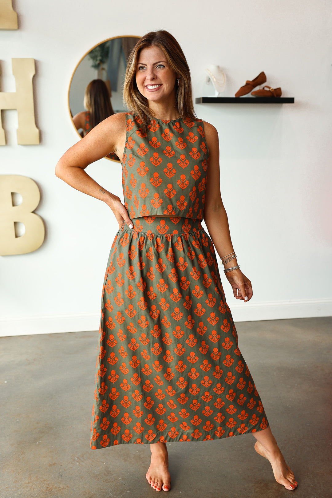 Printed Midi Skirt - Olive