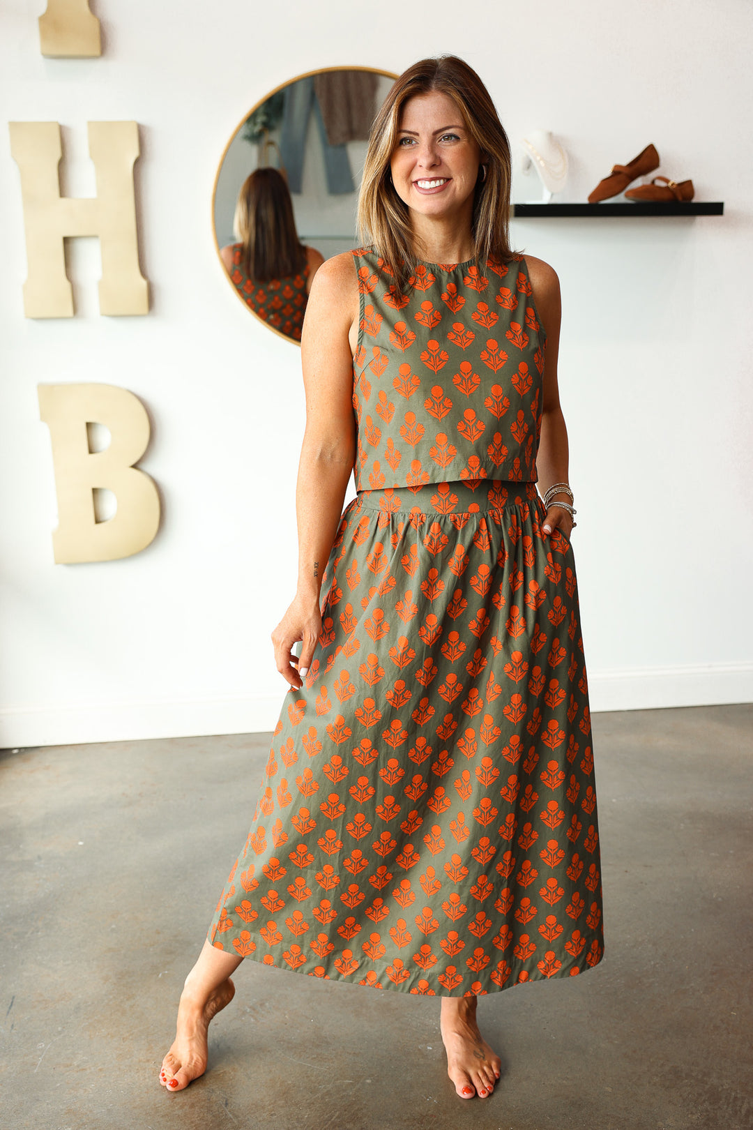 Printed Sleeveless Top - Olive