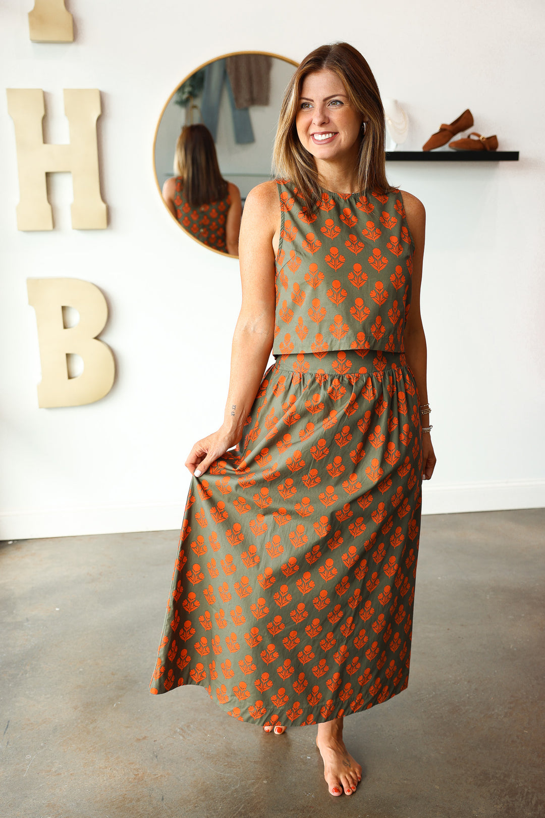 Printed Midi Skirt - Olive