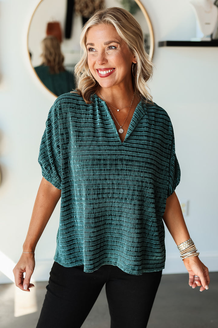 V Neck Velvet Top - Teal