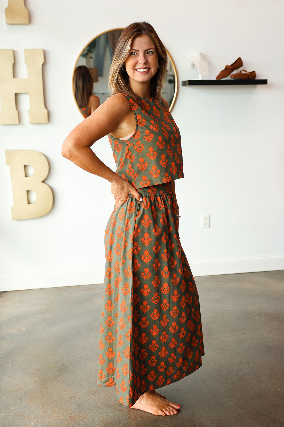 Printed Midi Skirt - Olive