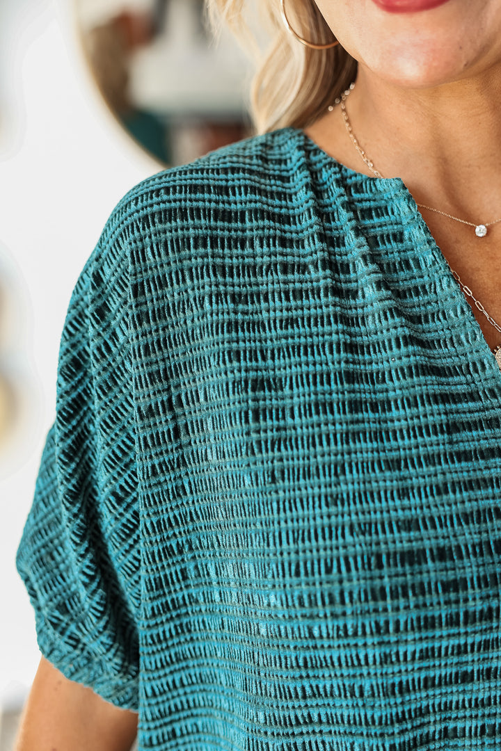 V Neck Velvet Top - Teal