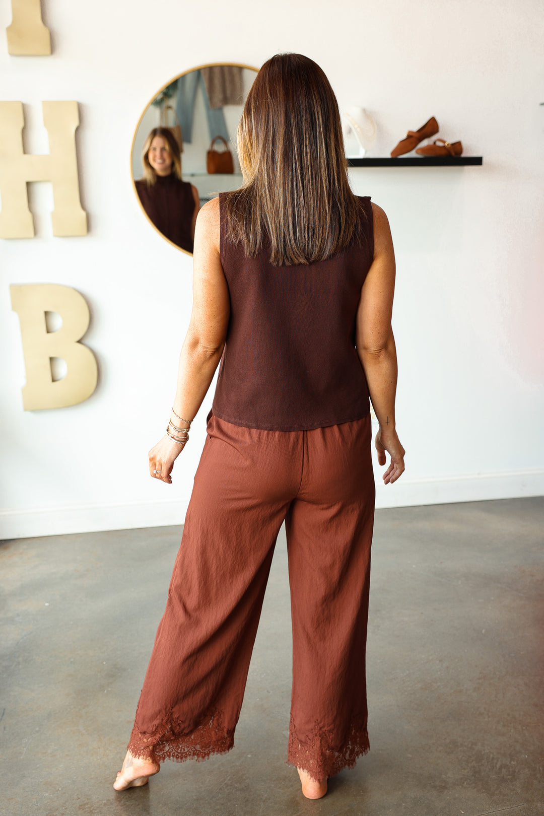 Lace Hem Pants - Cinnamon