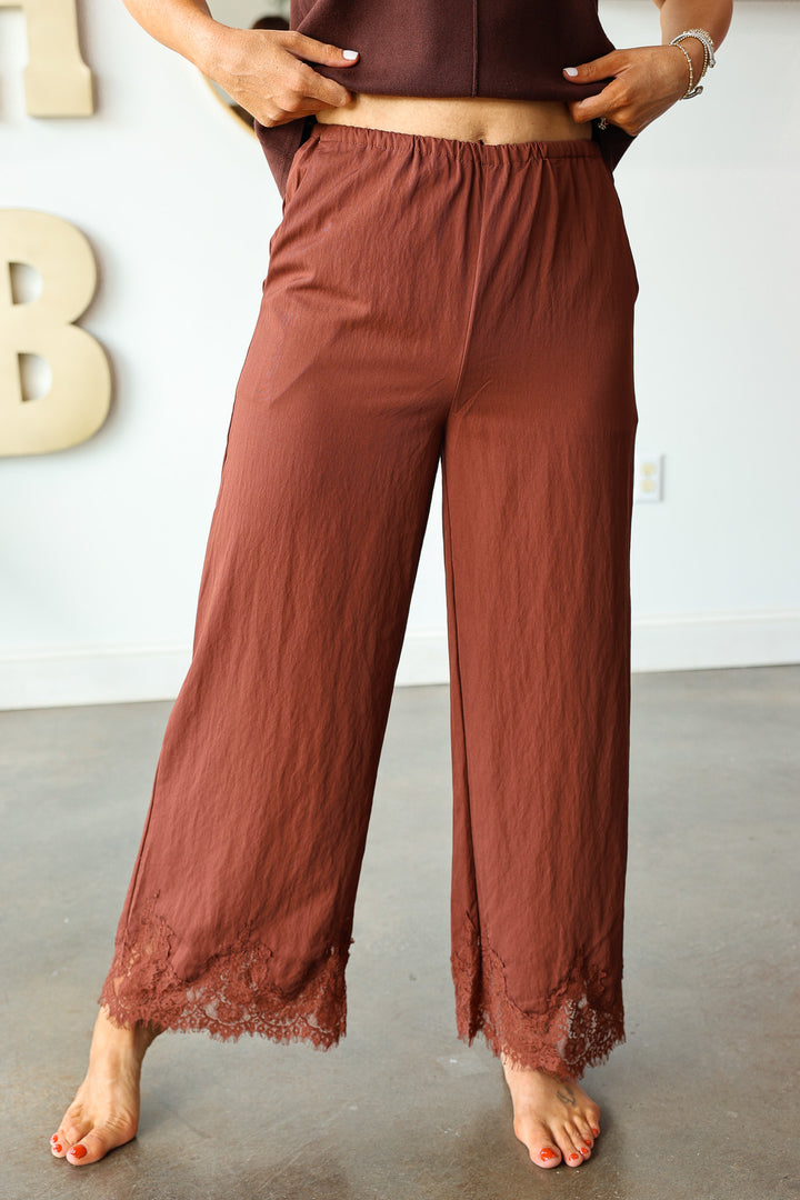 Lace Hem Pants - Cinnamon