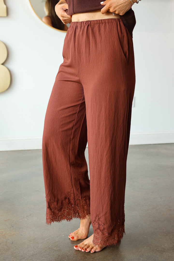Lace Hem Pants - Cinnamon